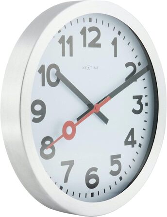 Настінний годинник NeXtime Designer 3998 Station, класичний вокзальний стиль у міні-форматі (19 см), алюмінієвий корпус, білий циферблат, Ø 19 см