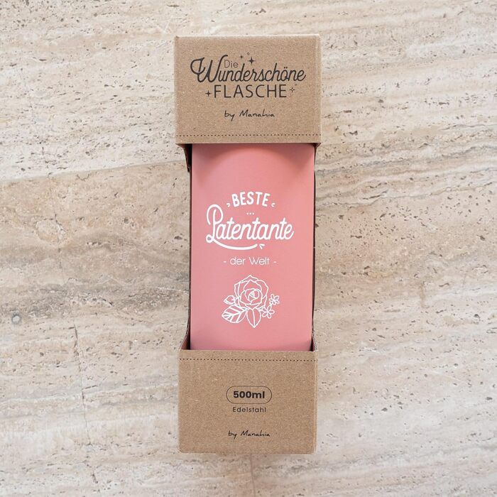 Подарункова термопляшка Manahia Godmother - Найкраща хрещена мати у світі - Термос з нержавіючої сталі 500 мл рожевого кольору - Ідея подарунка на хрестини, день народження та Різдво - У комплекті подарункова коробка