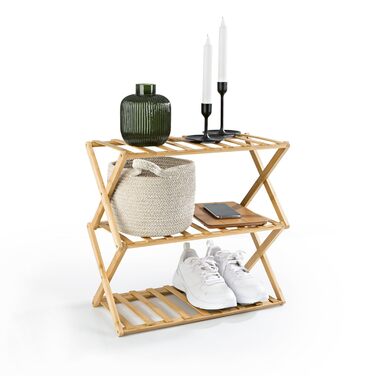 Бамбукова полиця Lumaland, 3 яруси, складна Бамбуковий органайзер ідеально підходить як полиця для взуття, у ванній кімнаті та на кухні Полиця для декоративних предметів компактна та не потребує складання 50 x 25 x 46 см, 3 яруси (50 x 25 x 46 см)