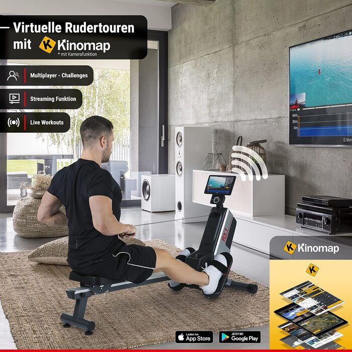 Гребний тренажер HAMMER RX1 для домашнього використання - складний гребний тренажер з магнітною гальмівною системою, сидінням на кулькових підшипниках, вагою користувача до 120 кг та вбудованим пульсометром для нагрудних ременів