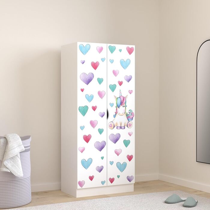 Біла дводверна шафа - Roma - функціональна шафа з розсувними дверима, Dim 70 x 42.5 x 161.5 (H) см, шафа для одягу, меблі для діте