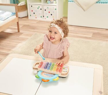 Інтерактивний дерев'яний ксилофон VTech Baby з бубном - музична іграшка, що світиться, виготовлена з 100 деревини FSC, для дітей віком від 1,5 до 4 років (Мова німецька)
