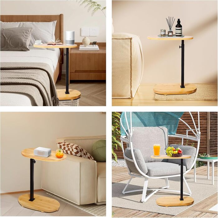 С-подібний бічний столик, регульований по висоті, маленький столик, журнальний столик з бамбука та металу, журнальний столик для дивана, бічний столик, тумбочка для дивана, тумбочка для вітальні, ванної кімнати, ліжка, дивана та кави, стиль 1