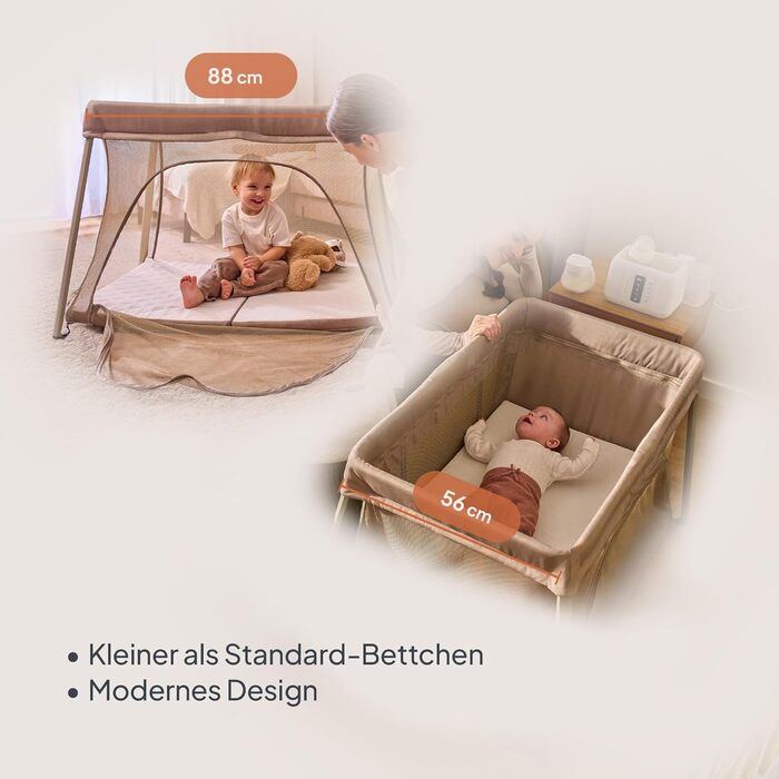 Дорожнє ліжечко/манеж Lionelo Alice 3-в-1 для дітей вагою від 0 до 15 кг, з поролоновим матрацом, 2 налаштування висоти, складне, компактне, легке, з боковим входом та бежевою дорожньою сумкою