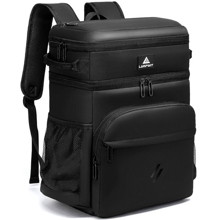 Рюкзак-холодильник Laripwit, 54 банки, термосумка-холодильник, великий ізольований двоярусний рюкзак з охолоджувальним відділенням для чоловіків та жінок - ідеально підходить для пікніків, подорожей, кемпінгу, тактичного використання та пляжів, 33 л - чор