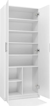 Багатофункціональна шафа Home Collective, біла, ширина 74 см, висота 180 см, з шістьма полицями та додатковим відділенням, картотечна шафа, побутова шафа, органайзер з МДФ