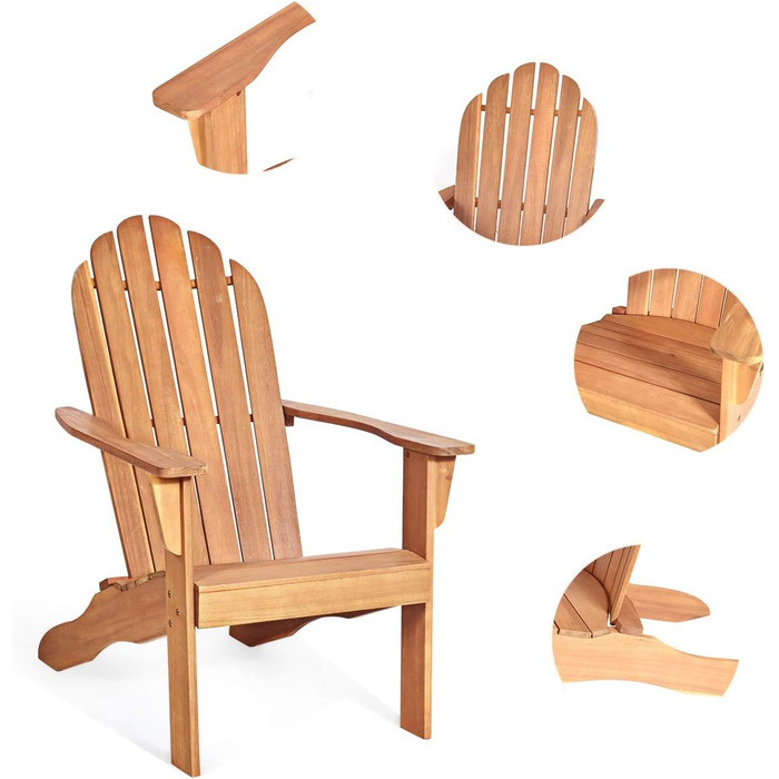 Садове крісло з масиву дерева, шезлонг Relax Chair з широким підлокітником і високою спинкою, садові меблі Садове крісло вантажопідйомністю 160 кг (натуральне)