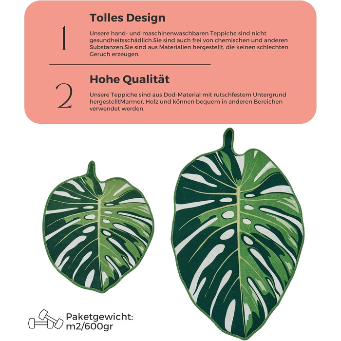 Килимок для ванної кімнати зеленого кольору з візерунком монстера комплект із 2 предметів, нековзний килимок для ванної, що миється, підходить для робота-пилососа, зелений килимок для ванної, килимок для ванної (з відворотом, 60 x 100 см - 50 x 60 см) зел