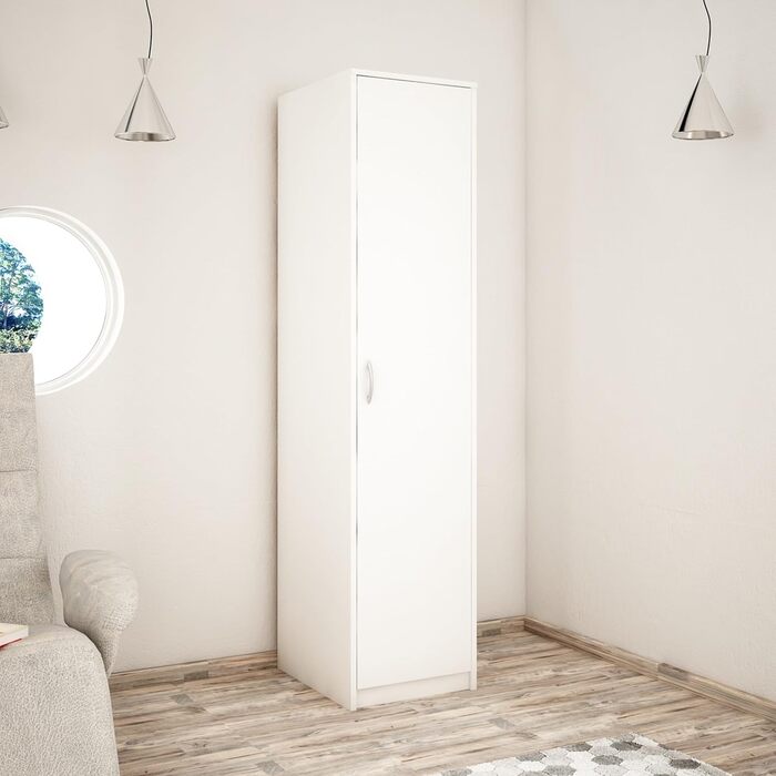 Шафа для дому Collective з 1 дверима, 1 вішалкою для одягу та 2 полицями, шириною 45 см, вузька шафа з матовим покриттям, ідеально підходить для спальні, вітальні, коридору Білий