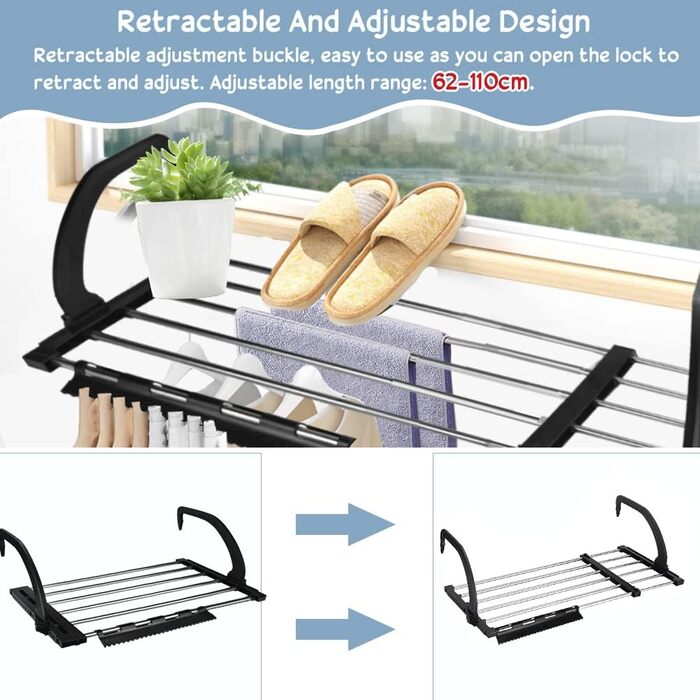 Ука радіаторна сушарка для білизни з нержавіючої сталі обігрівач для білизни 62-110см балконна сушарка для білизни висувна вішалка