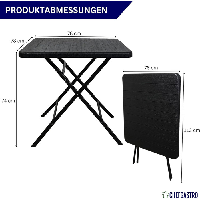 Складаний балконний стіл 78x78 см, водонепроникний садовий стіл для 4 осіб, пластиковий, під дерево, чорний, кемпінговий стіл, вуличний складний стіл, невеликі меблі для балкону, бістро, сад, тераса, балкон, під дерево, чорний