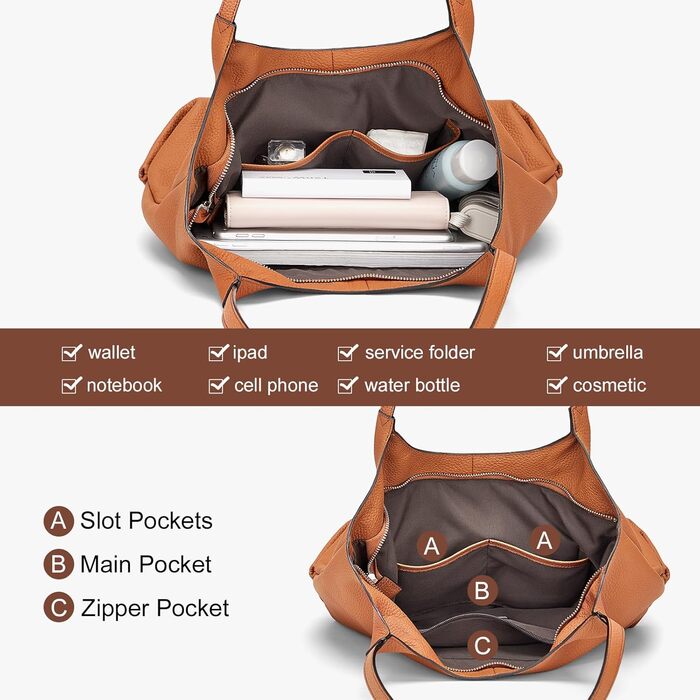 Жіноча сумка для шопінгу зі шкіри Сумка велика жіноча сумка через плече для офісу школи шопінгу коричнева-0084l 39cmX12cmX28.5cm