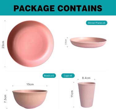 Набір посуду для кемпінгу на 6 осіб, 18 предметів, міцний пластиковий набір для пікніка, вечірок та дому, легкий, придатний для мікрохвильової печі та посудомийної машини, дитячий посуд для кемпінгу, 1 колір