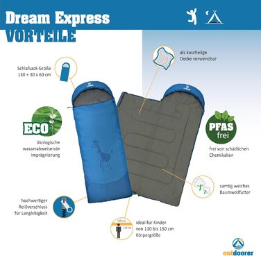 Дитячий спальний мішок Dream Express від Outdoorer - ковдра-спальний мішок для дітей, з бавовняною підкладкою, синій/жираф