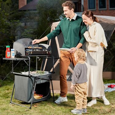 Складана кемпінгова кухня Ever Advanced з вітровим скло, складна кемпінгова шафа з 3 стільницями, сумка для зберігання, складна кухня з сумкою для перенесення, підходить для кемпінгу, саду, каравану, сім&39ї