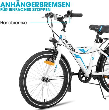 Дитячий гірський велосипед HILAND 20-24 дюйми з 6-швидкісними передачами, MTB для хлопчиків та дівчаток з підніжкою, чорно-білий велосипед білий - 20 дюймів 20 дюймів