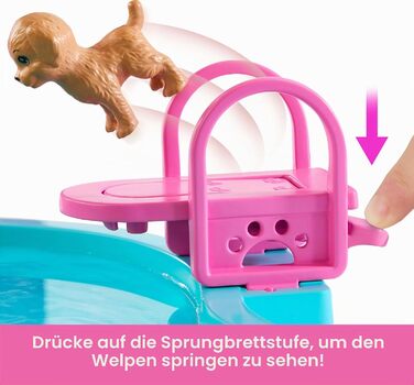 Ігровий набір Barbie Traumpool 6 ігрових зон, гірка, джакузі та понад 20 аксесуарів (домашній улюбленець, надувні круги та інше), JFP01