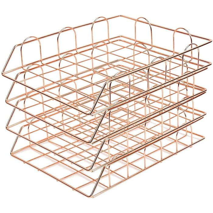 Органайзер для настільних лотків DODUOS A4 4 яруси, лоток для листів з металевим штабелюванням, настільний органайзер для файлів Лоток для документів Лоток для паперу для дому, школи та офісу (рожеве золото)