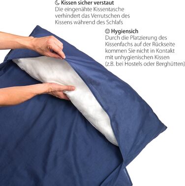 Спальний мішок Outdoro Hut, надлегкий дорожній спальний мішок - лише 350 г, виготовлений з чистої бавовни з кишенею для подушки - тонкий та компактний - підкладка, дорожнє простирадло синього кольору