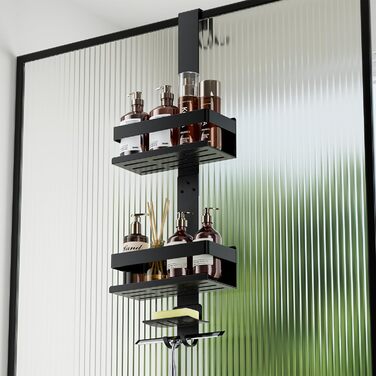 Полиця для душу без свердління, органайзер для ванної кімнати, підвісна полиця для душу для скляних дверей, тримач для шампуню, чорна полиця для ванної кімнати