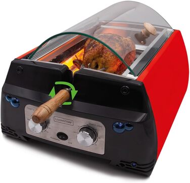 Червоний - Гриль для приміщень, ротаційний гриль і настільний гриль - Гриль для курки - Електричний гриль - Максимальна місткість - Функція автоматичного відключення - Duo інфрачервоні нагрівальні елементи
