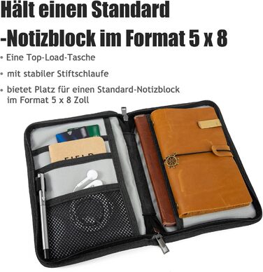 Класична вощена полотняна обкладинка для блокнота на блискавці, кишеня для щоденника, обкладинка для польових нотаток, водонепроникна обкладинка для блокнотів 5x8, блокнот мандрівника A5 (чорний) чорний 1 17*25 см