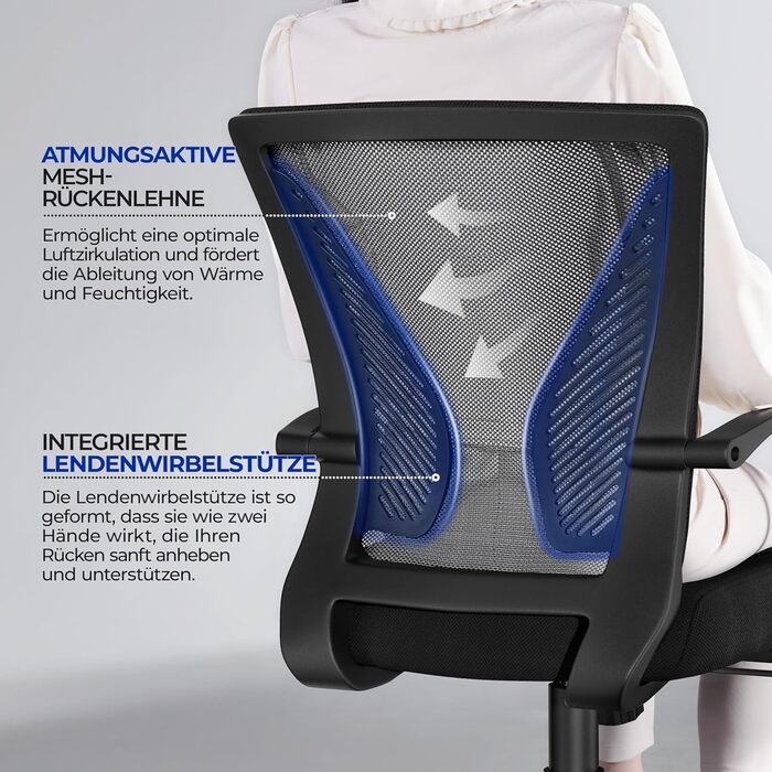 Ергономічне офісне крісло Yaheetech, сітчасте крісло для столу, робоче крісло з підлокітниками, сітчасте крісло для керівника, комп&39ютерне крісло з регульованою висотою (136 кг), дихаюче, функція гойдання, чорне, фіксовані підлокітники