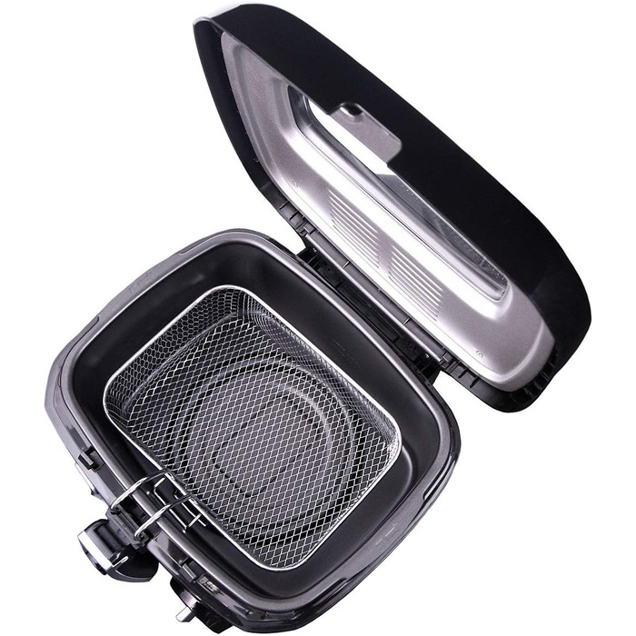 Фритюрниця з олією 2,5 літра мастила, електрична, маленька, регульований термостат, знімний контейнер для масла з антипригарним покриттям, фільтр запаху 1800 Вт, чорний, 4908