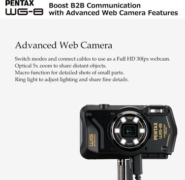 Чорна всепогодна пригодницька камера з чудовими водонепроникними, пило- та ударостійкими характеристиками, універсальним кільцевим освітленням для макрозйомки та функцією веб-камери, 8