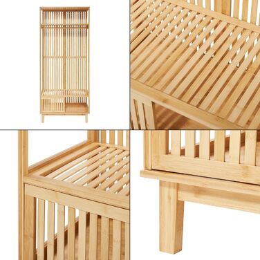 Вішалка для пальто Ypj, відкрита шафа з рейкою для одягу, шафа для передпокою, 187 x 80 x 47 см, бамбукова вішалка для курток, окремостояча вішалка для пальто