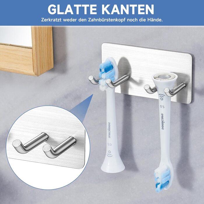 Тримач для зубної щітки YYBO Настінний тримач для зубної щітки Тримач для електричної зубної щітки Тримач головки щітки з нержавіючої сталі, Тримач для електричної зубної щітки без свердління, Багатофункціональний гачок для ванної кімнати