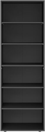 Книжкова полиця Bellamio Apol на 6 полиць - Антрацитово-чорна окремостояча полиця - Відкрита дерев&39яна полиця - Міцна полиця для вітальні, офісу та кабінету - Регульована по висоті полиця для документів 176x60x33 см Антрацитово-відкрита