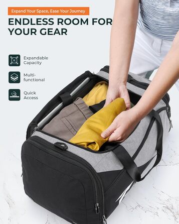 Спортивна сумка-рюкзак Tolaccea для чоловіків та жінок, велика розширювана спортивна сумка об&39ємом 45-63 л з відділенням для взуття, відділенням для вологих речей, відділенням для ноутбука, дорожня сумка, сумка для тренувань для спортзалу, подорожей, пл