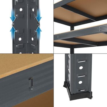 Стелаж для майстерні ECD Germany, міцний стелаж, 200x100x60 см, антрацит, метал з порошковим покриттям, 5 полиць МДФ, вантажопідйомність до 875 кг, стелаж для зберігання, стелаж без ригелів, стелаж для підвалу, стелаж для гаража, металевий стелаж, 200 x 1