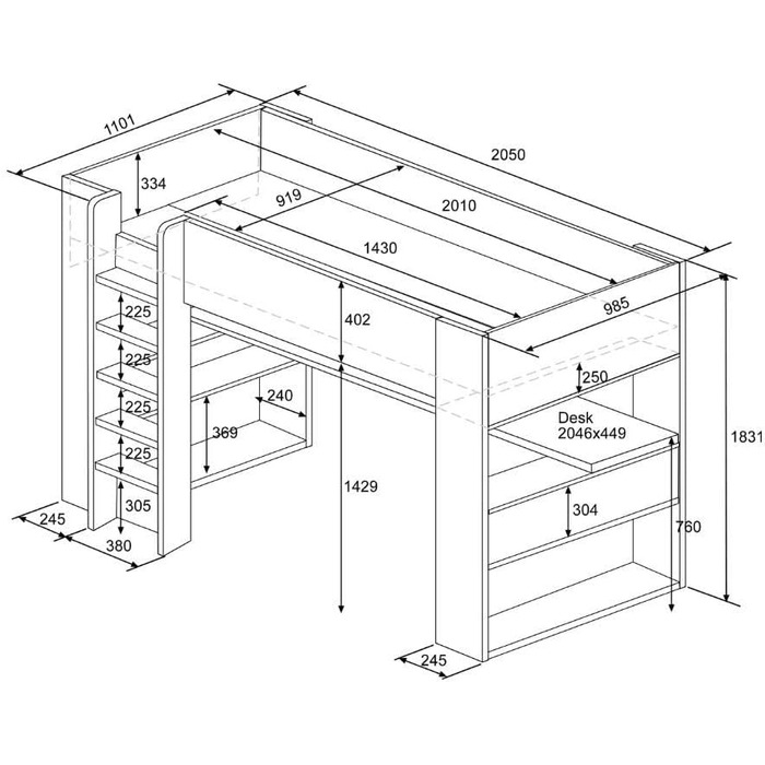 Дитяче двоярусне ліжко Gamex з ігровим столом в антрацитовому та червоному кольорах