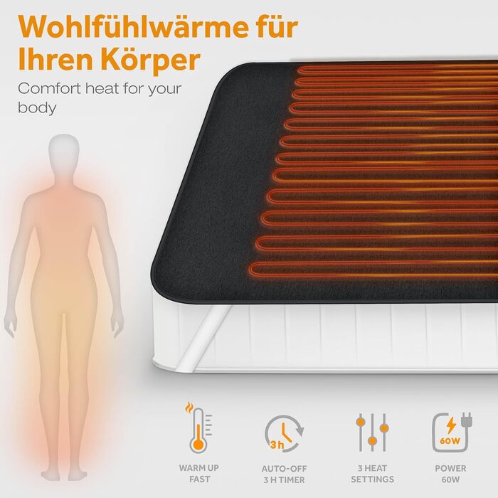 Флісова підковдра з підігрівом 190 x 80 см, протестована Електрична підігрівальна ковдра з автоматичним вимиканням Підігрівальна ковдра з таймером Можна прати при температурі до 40C Цифровий дисплей, антрацит - 190 x 80 см