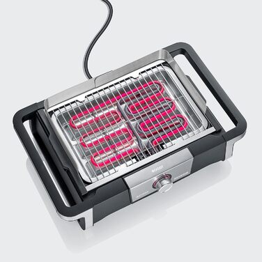 Електричний гриль для внутрішнього та зовнішнього використання, настільний гриль зі швидким запуском гриля до 500 C, балконний гриль з поверхнею SafeTouch, нержавіюча сталь/чорний, настільний гриль PG 8113 з поворотним керуванням Одинарний