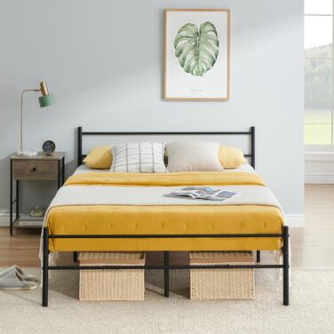 Каркас двоспального ліжка, ліжко, підходить для матраца 140 x 190 см, металеве ліжко, сучасний каркас ліжка, з узголів&39ям, каркас гостьового ліжка, для підлітків, спальня, чорний