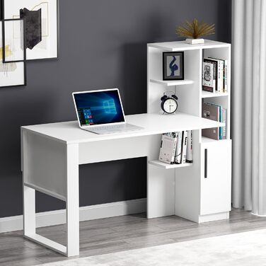 Письмовий стіл Homidea Tody - Комп&39ютерний та письмовий стіл - Робочий простір - Місце для зберігання з дверцятами та полицями в сучасному дизайні для домашнього офісу або дитячої кімнати (Tody - білий)
