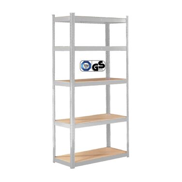 Надміцний стелаж Arebos 180x90x40 см Вантажопідйомність 875 кг Товщина 0,63 мм 5 полиць з МДФ Легке складання за допомогою вставної системи Сріблястий