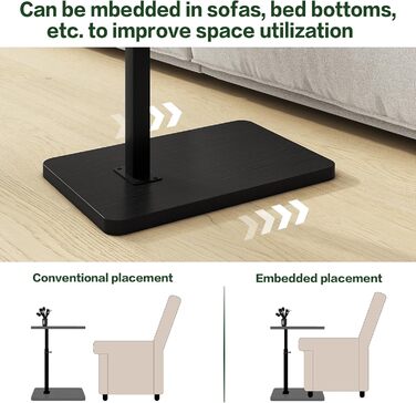 Журнальний столик IBUYKE C-подібної форми, обертовий на 360 та регульований по висоті, для вузьких приміщень, з відсіком для телефону та планшета, для вітальні, спальні, чорний TVT003B Стандарт - Без нахилу Чорний