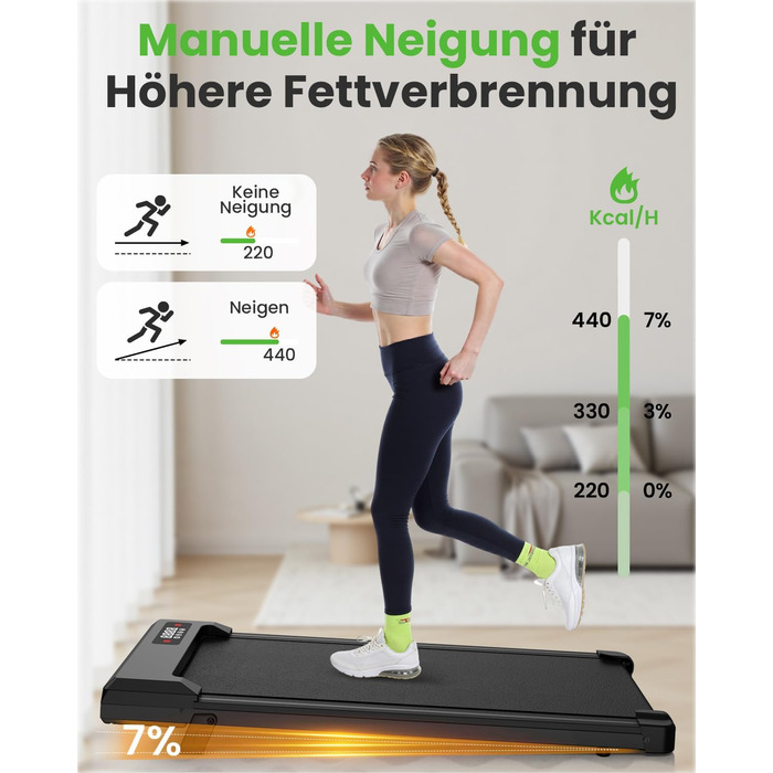 Бігова доріжка HomeFitnessCode Incline для домашнього використання - килимок для ходьби, електричний біговий пояс 1-8 км/год, чорний - 85 см