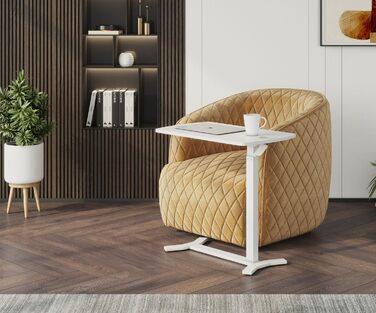 Білий з підсклянником - Мобільний, безступінчасто пневматично регульований по висоті бічний столик 65-103 см на колесах для дивана, ліжка, дитячої кімнати та домашнього офісу, 121WW 70 x 40