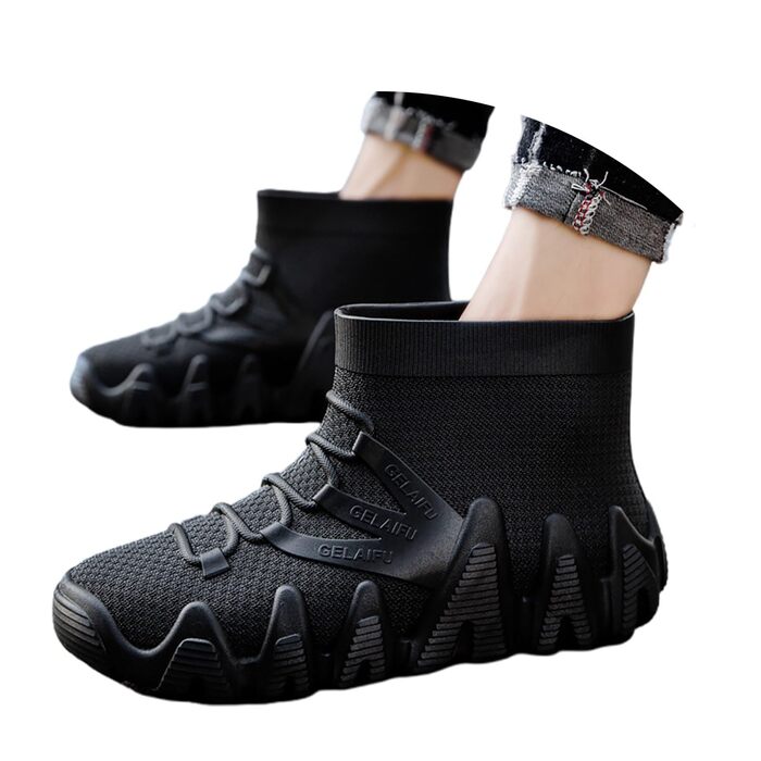 Чоловічі водні черевики/гумові чоботи, нековзні робочі черевики, товста підошва, заввишки до литки, підходять для активного відпочинку, такого як піші прогулянки, риболовля, садівництво та подорожі, чорні, розмір 40 2/3 EU