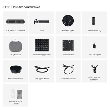 Сканер Revopoint POP 3 Plus для 3D-друку, ручний сканер із високою точністю 0,04 мм, повнокольорове сканування середніх обєктів, 3