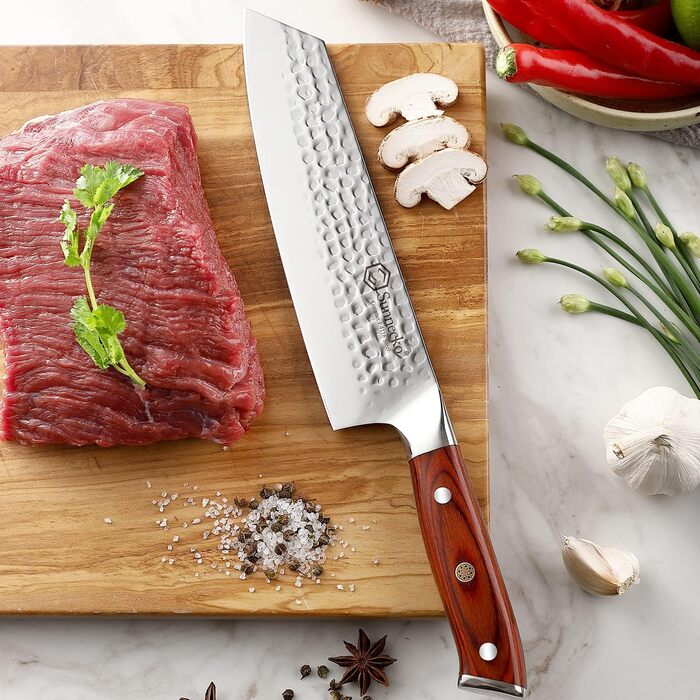 Кухарський ніж Sunnecko 20 см, Ніж Кіріцуке, Японський ніж, Гостре лезо з ударом молотка, Кухарський ніж Професійний ніж з німецьк