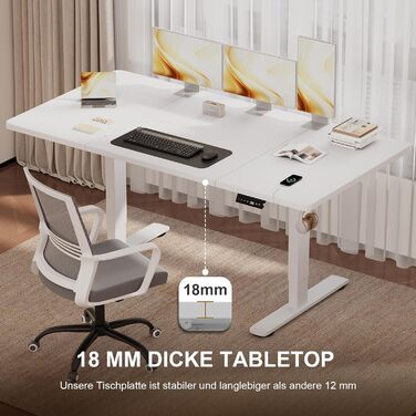 Стіл з регульованою висотою 160 x 80 см з кабельним лотком, Електрично регульований по висоті стіл для роботи стоячи з USB-портом, Комп&39ютерний стіл, Ергономічний стіл для роботи сидячи та стоячи, Офісний стіл, Білий 160 x 80 см