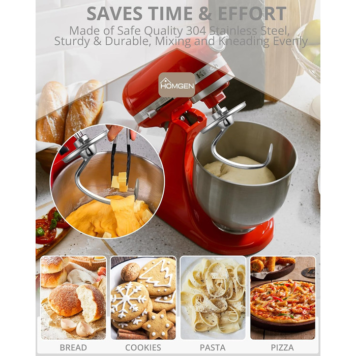 Гачок для тіста HOMGEN для посудомийної машини з нержавіючої сталі Kitchenaid 4.5/5QT Безпечний для кухонного міксера KSM150 K45 K45SS KSM75 KSM175 Заміна