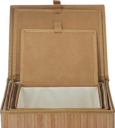 Кошик для зберігання Relaxdays 10024308126, набір із 3 предметів, з кришкою та тканинною підкладкою, бамбуковий кошик, декоративна коробка для зберігання, 3 розміри, натуральний, натуральні кольори