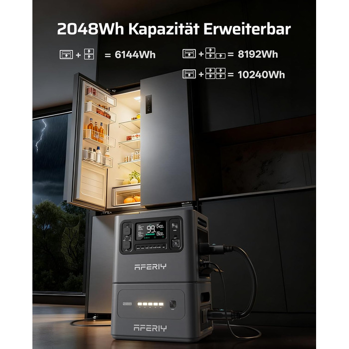 Комплект електростанції AFERIY 2800 Вт, 2048 Втгод, зарядний пристрій DC060 580 Вт постійного струму, швидка зарядка 45 хв, 13 виходів, чиста синусоїда 230 В, ДБЖ, сонячний генератор для кемпінгу/домашнього офісу, 2025, новий P280DC60